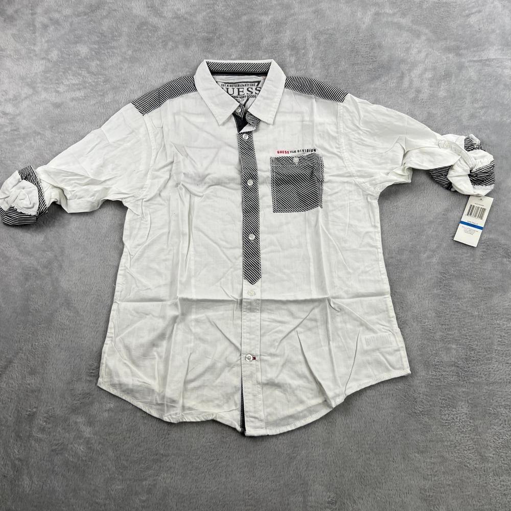 Guess Graphic Patch Button Down XL(20) Cream Boys Streetwear Striped Shirt